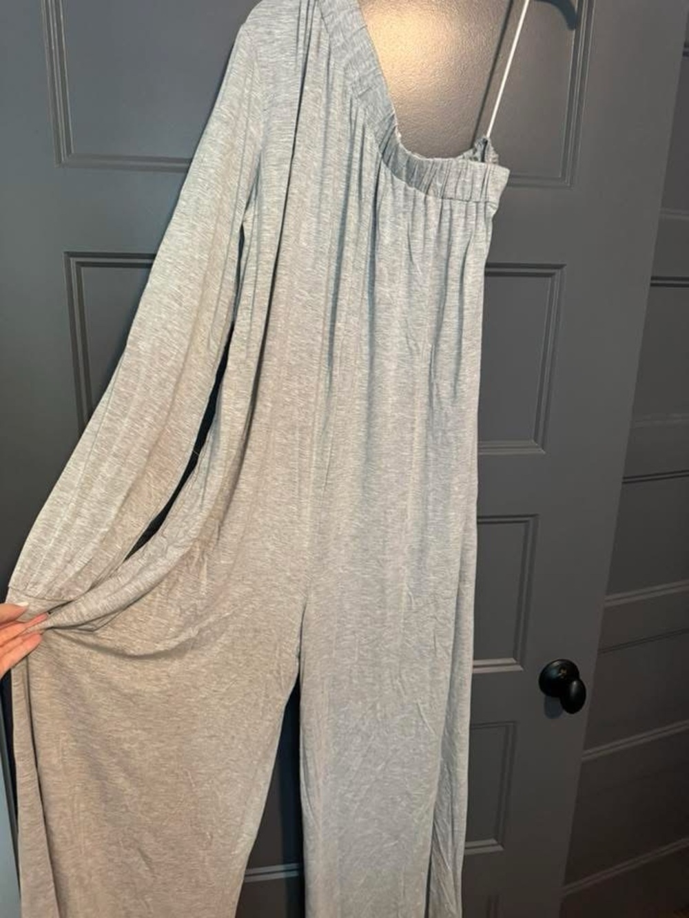 Mazik Light Gray One-Shoulder Wide-Leg Jumpsuit
